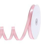 woric 120 Yards Pink Ribbon 3/8 Inch Craft Thin Satin Ribbons Mothers Day Ribbon for Cake Bows Le...
