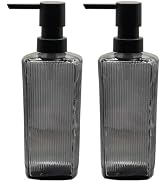 Gray Glass Soap Dispenser Set with Black Pump, 12oz Refillable Liquid Hand Dispenser, Lotion Dish...