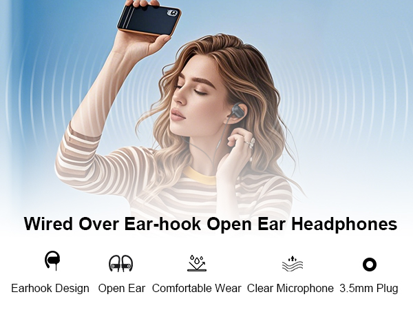 3.5mm Earphones with Mic Over Ear Wired Earbuds with Ear Hook