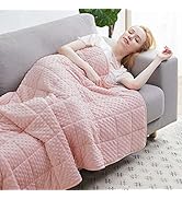 Huloo Sleep Weighted Blanket Twin 12lbs for Adult(48"×72",Pink) Breathable Soft Minky Weighted Th...