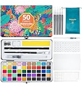 ANYUKE 50 Colors Watercolor Paint Set, Watercolor Papers and Detail Paint Brushes Included, Art P...