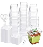Pryntono 60 Pack 5 oz Plastic Dessert Cups with Lids and Spoons, Clear Mini Dessert Shooter Cups ...