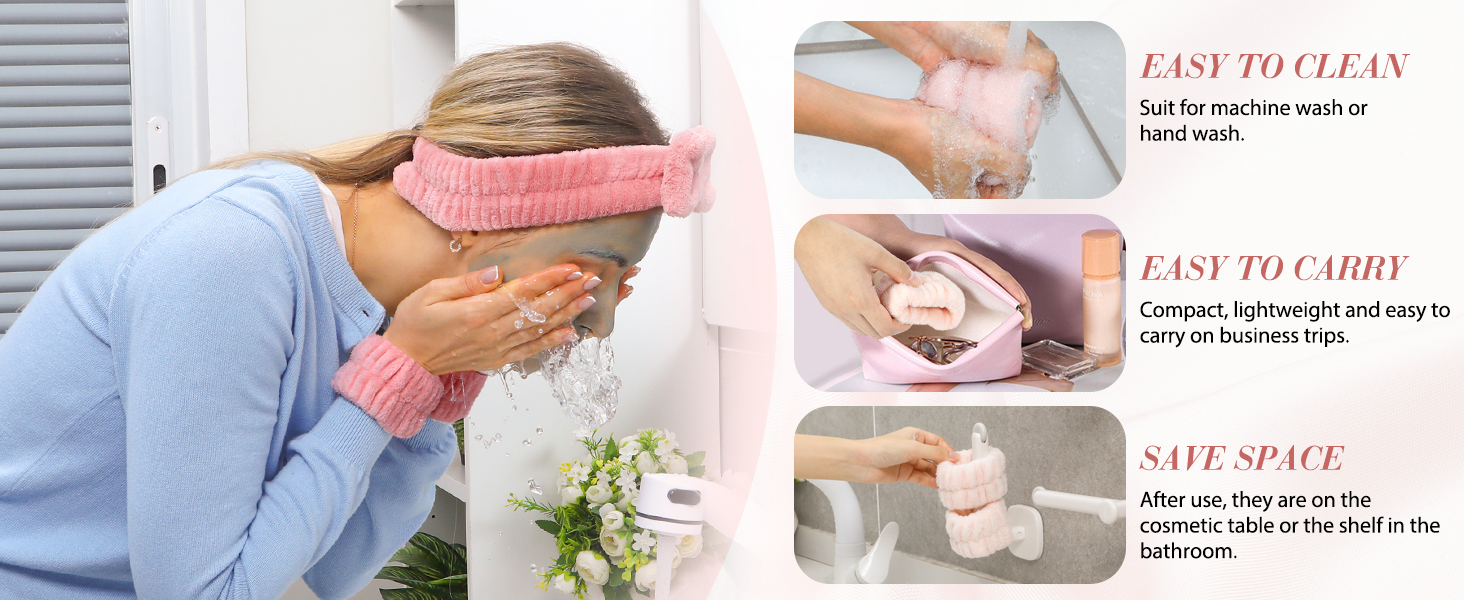 Women's Wrist Towels for Washing Face, Microfiber Spa Wash Towel Band, Absorbent Wristbands