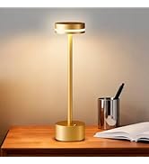 FUNTAPHANTA Gold Modern Cordless Table Lamp Rechargeable, Aluminum Touch Lamp & 4000mAh Battery O...