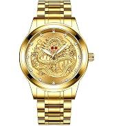 Avaner Men's Stainless Steel Wristwatch Engraved Dragon Dial Analog Quartz Watches with Luminous ...