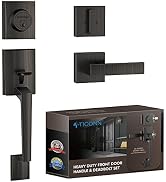 TICONN Front Door Handle Set, Heavy Duty Square Door Lever & Single Cylinder Deadbolt Combo Rever...