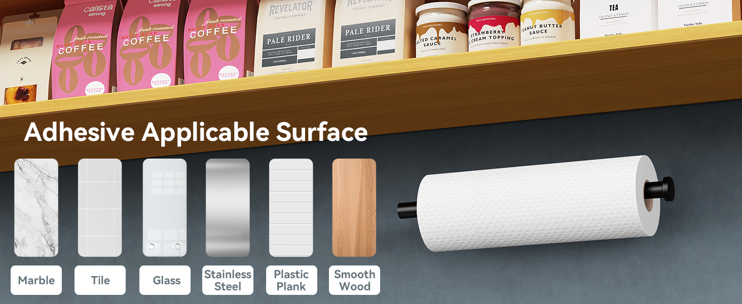 Adhesive paper towel holder for marble tile glass stainless steel plastic and smooth wood surfaces