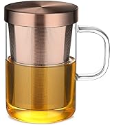 ecooe 16.9 Oz Borosilicate Glass Tea Mug Cup Tea Glasses with Stainless Steel Infuser & Lid, Loos...