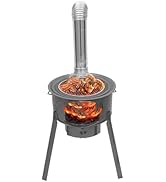 Multifunction Wood Burning Stove with Grill Rack, Portable Steel Tent Stove with 3 Stove Rings an...