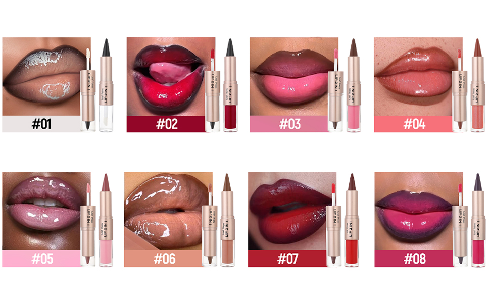 3 Pcs Lip Liner and Gloss Set 2 in 1 Lipstick