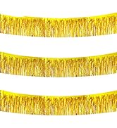 BEISHIDA 3 Packs 30 Feet Metallic Foil Fringe Garland Tinsel Streamers,Shiny Gold Wall Hanging Ti...