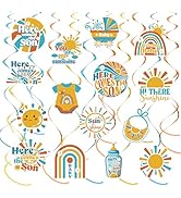 HSDSH 36Pcs Here Comes The Son Baby Shower Hanging Swirl Decorations Set,Boho Retro Sun Hanging F...