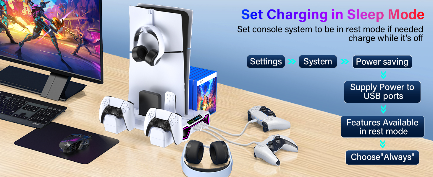 playstion 5 cooling stand with cooling fan and controller docking station