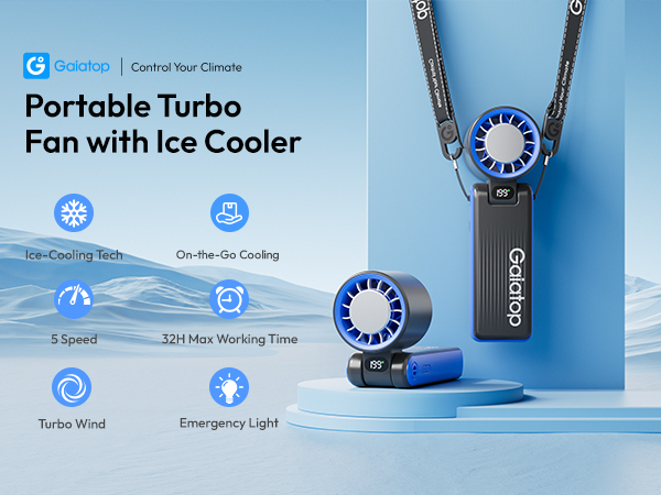 Portable Handheld Turbo Fan with Ice Cooler 32H Cooling Fan Portable Personal Fans
