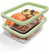 BOROHOUSE Glass Meal Prep Containers with Lids 2 Pack, 74oz(9.3 Cup) Airtight Food Storage Contai...