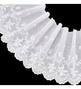 FINGERINSPIRE 5 Yards White Cotton Lace Ribbon 7.9~8.2inch Wide Cotton Embroidered Lace Trim Wavy...