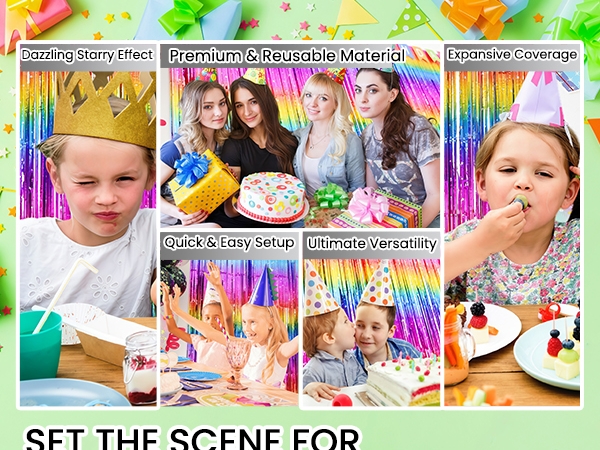 GJZSHTT Sparkly Neon Rainbow Foil Fringe Curtain Backdrop Metallic Streamers B0CT5TWW29,B0CT2MW6NG