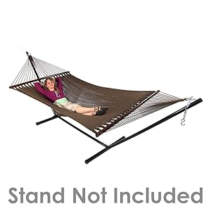 model laying on hammock on stand (not included)
