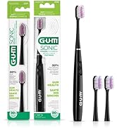 GUM Sonic Powered Toothbrush, Tapered Bristles Clean Below The Gumline, Bundle, Black, 1 Handle(1...