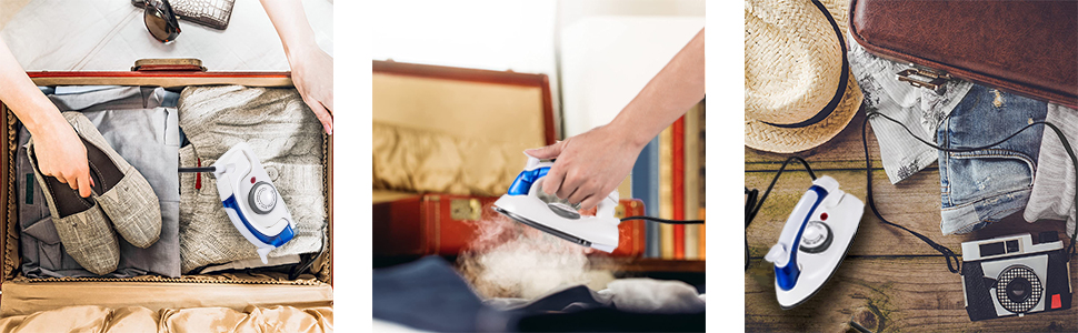 Travel iron is placed in the suitcase. Can be easily used during traveling.