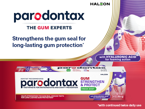 Parodontax the gum experts strengthens the gum seal for long lasting gum protection