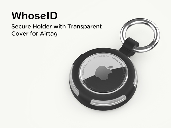 WhoseID Secure Holder with Transparent Cover for Airtag - Black