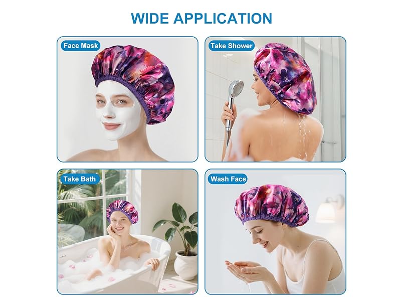 2 Layers Waterproof Terry Cloth Shower Caps-Purple