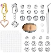 QWALIT Gold Fake Belly Piercing Cubic Zircon Butterfly Clip on Belly Button Rings Stick on Navel ...