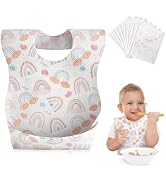 Babebay Disposable Bibs, 30 pcs Individually Packaged with Catcher and Leakproof Liner for Toddle...