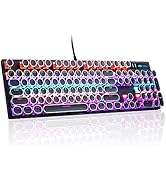 MageGee Typewriter Mechanical Gaming Keyboard, Retro Punk Round Keycap LED Rainbow Backlit USB Wi...