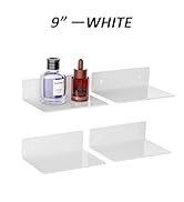 Hexsonhoma Sezanrpt 9 Inches White Floating Shelves, Acrylic Wall Shelves for Living Room, Bedroo...