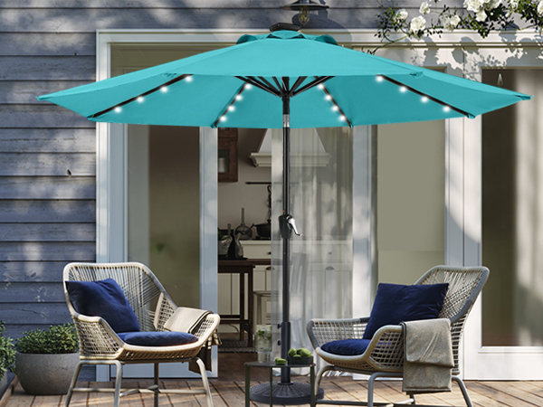 Turquoise Durable Solar Led Patio Umbrellas