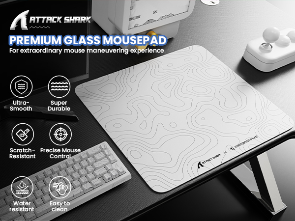 ATTACK SHARK CM05 Large Glass Gaming Mouse Pad - 450x400mm Nano-Textured Glass for Precision Speed