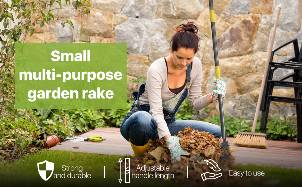 Rake Garden Tools, Small Rake for Leaves Heavy Duty