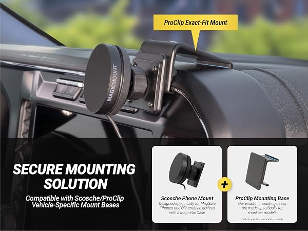AMPS phone mount for permanent mounting or attachment to a ProClip vehicle-specific mounting base