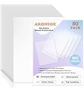 AKONEGE 50 Pack No Holes Sheet Protectors 8.5 x 11 Inch Letter Size Paper Protectors, Top Loading...