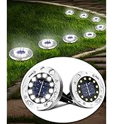 Coroor Solar Ground Lights, 12 LED Waterproof Garden Lights Outdoor Bright In-Ground, Solar Disk ...