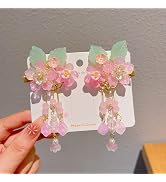 2Pcs Vintage Pink Flower Hair Clips,Sakura Decorative Hair Clips Tassel Pearl Alligator Barrettes...
