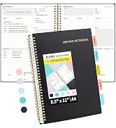 SUNEE Meeting Notebook for Work with Sticky Tabs - 160 Pages, A4 Size Project Planner, Spiral Mee...