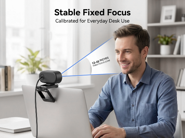 EMEET C100 camera for PC Fixed focus avoids autofocus hunting