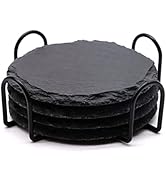 4 PCS Round Slate Drink Coasters Set, SIJDIEE 4 Inch Laser Engraving Black Slate Stone Coasters w...