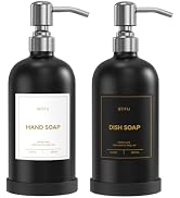 Kitchen Soap Dispenser Set – 16.8oz/500ml Glass Hand and Dish Soap Dispenser with Stainless Steel...