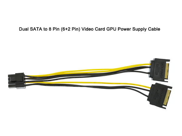 Dual SATA to 8 Pin (6+2 Pin) Video Card GPU Power Supply Cable