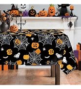 Arquiel Halloween Pumpkins Tablecloth Waterproof, Boo Bats Black Table Cloth Rectangle Stain Resi...