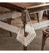 ARTABLE Vinyl PVC Rectangle Tablecloth Waterproof Clear Table Cover with Champagne Lace Macrame B...