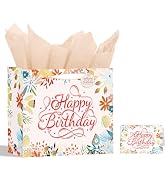 Powbrace 13" White Happy Birthday Gift Bag with Tissue Paper and Greeting Card for Patry, Happy B...