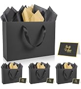 Epoesch 4 Pack Medium Black Gift Bags with Handles and 12 Tissue Papers | 12.6x8.7x4 Inches for M...