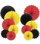 AimtoHome Paper Round Fan Party Decorations, Red Yellow Black Hanging Fans for Race Car, Fire Tru...
