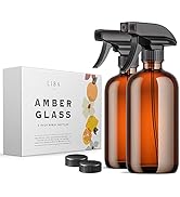 LiBa Amber Glass Spray Bottles 2 Pack, 16 oz Refillable Empty Spray Bottle for Cleaning, Essentia...
