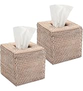 2 Pack Rattan Tissue Box Cover Square, Wicker Tissue Box Holder, Decorative Woven Facial Tissue H...